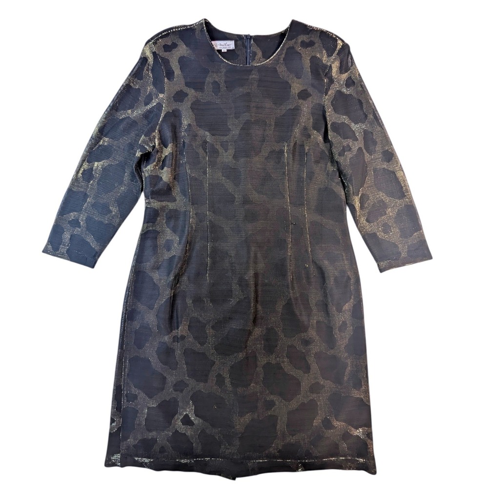 Sheer Animal Print Mesh Dress Black Gold‎ Long Sleeve Size L Read